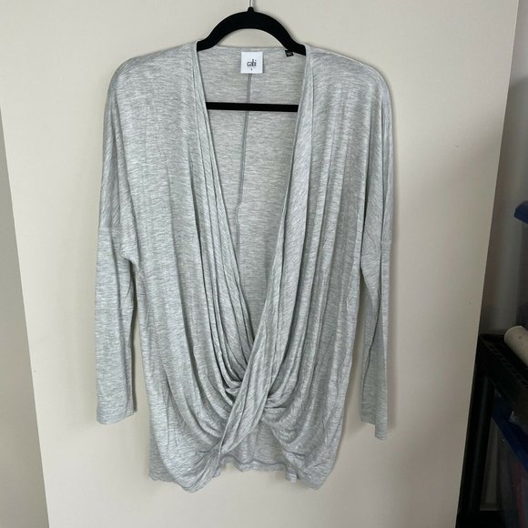 CAbi Tops - Cabi Women's Size Small Taylor Twist Tee Light Grey Long Sleeve Surplice Top